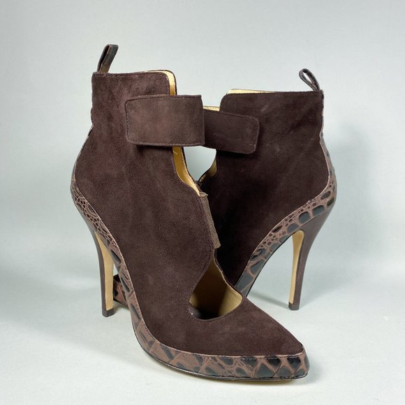 ASK ALICE Suede Snake Skin Cut Out Ankle Bootie - Picture 1 of 8